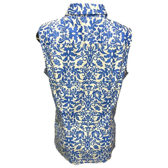 Size 16 Talbots Button Up Wrinkle Resistant Sleeveless Floral Shirt Blue - Picture 6 of 12